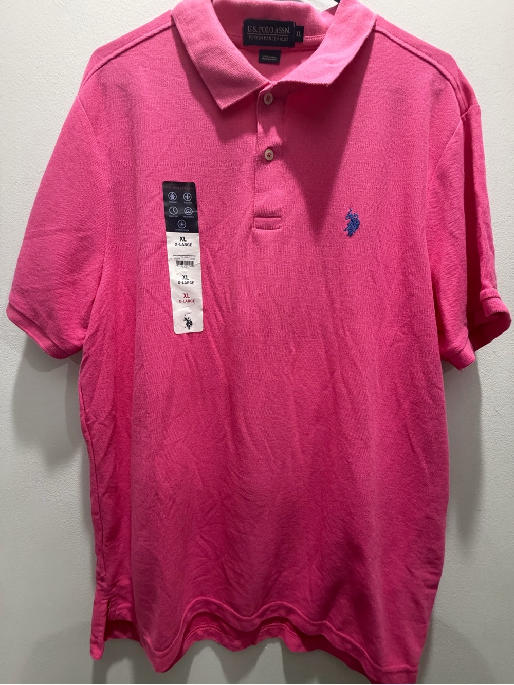 NWT XL-U.S. Polo Assn. Men's Hot Pink Polo with Blue Logo